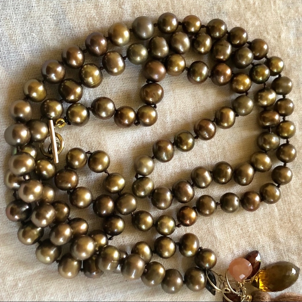 Long Genuine Pearls Gemstones Fringe Necklace 34” - Picture 4 of 4